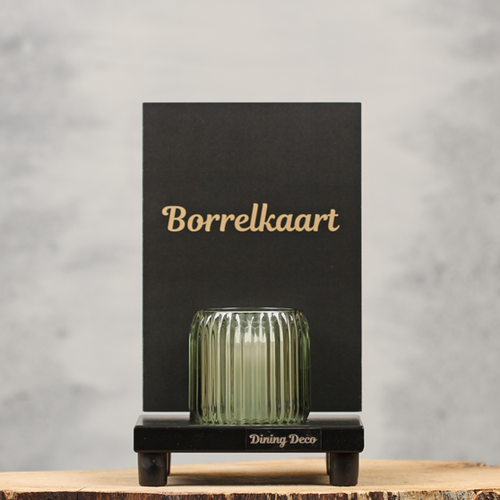 Tafelplankje met kaartklem en theelichthouder groen | Dining Deco