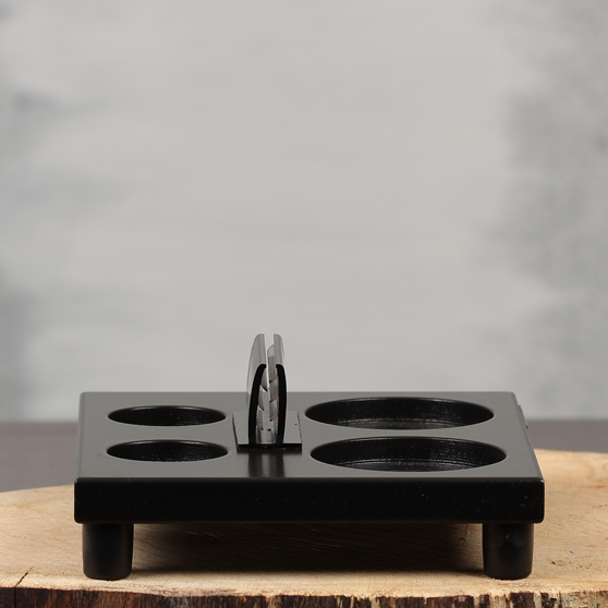 Compacte zwarte tafelplank met kaartklem voor kleine horeca tafels | Dining Deco