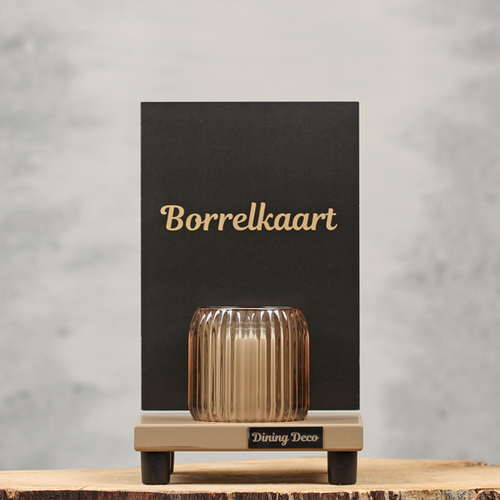 Horeca tafelplank met theelichthouder en kaartklem  Dining Deco